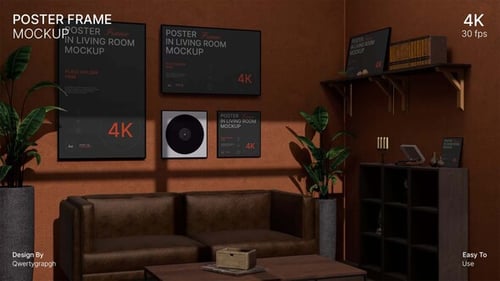 Poster Frame In Living Room Mockup